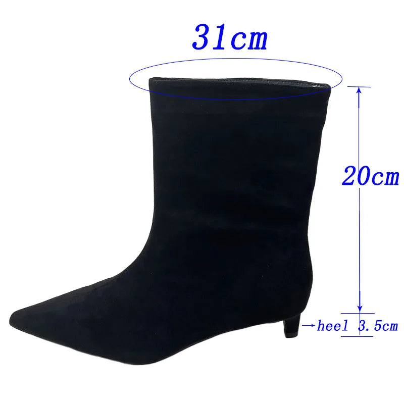 Fashion Pointed Toe Flock Women Ankle Boots Shoes With Low Heel Designer Footwear Slip On Ladies Modern Short Booties Shoes