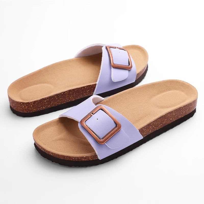 Bebealy Women's Summer Slippers Women Clogs Slippers Fashion Versatile Flat Sandals Outdoor Cork Non-slip Sandals With Buckle