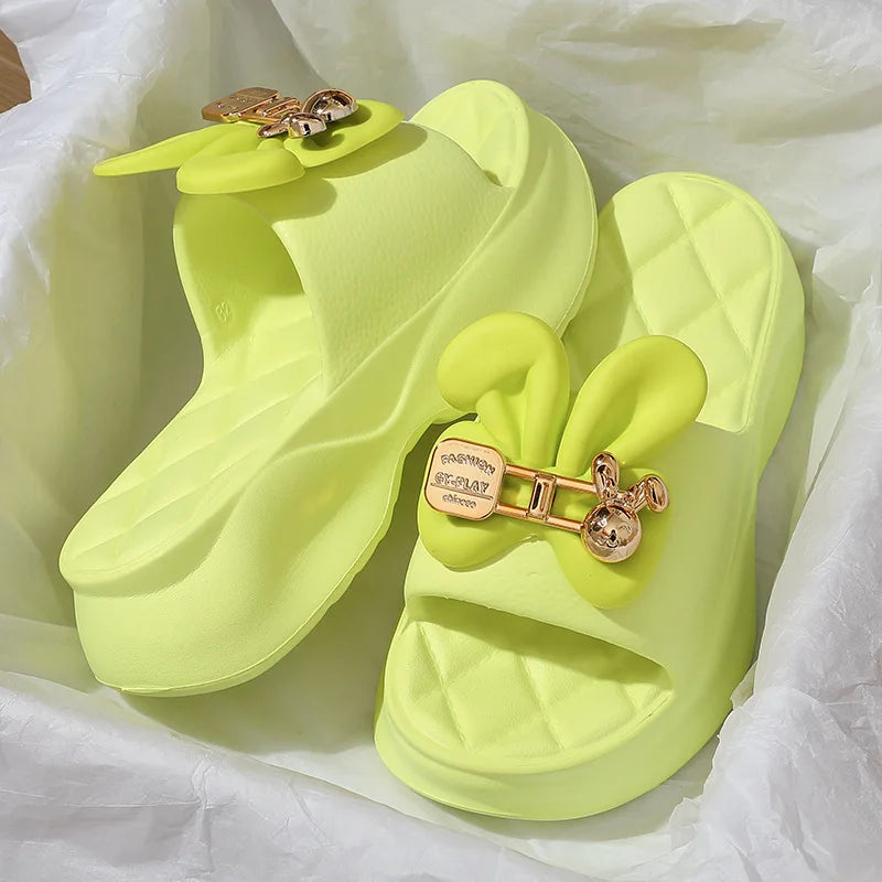 New Fashion Bowknot Women's Slippers Summer Women Slippers Indoor Outdoor Green Flip Flops Beach Shoe Home Non-slip EVA Slippers