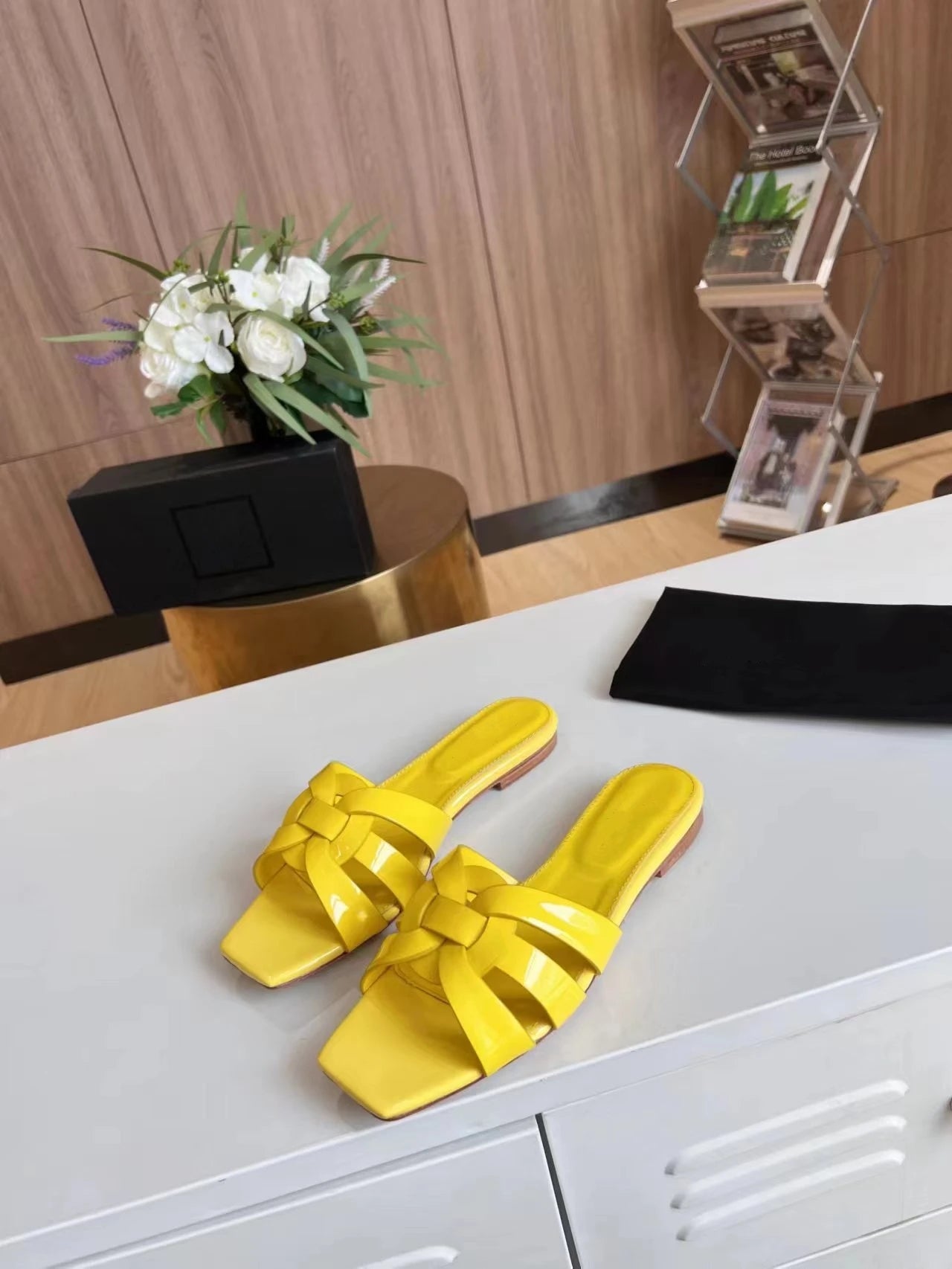 Summer Women's Slippers Genuine Leather Square Toe Open Toe Flat Bottom Fashion Party Shoes Plus Size 34-44 Outdoor Beach Shoes