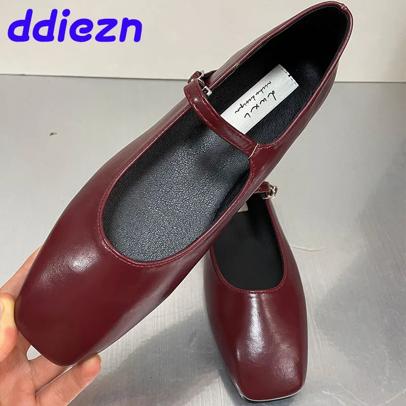 2025 Women Mary Jane Shoes Sandals Fashion Buckle Strap Female Footwear Slides Square Toe Soft Sole Ladies Lolita Shoes