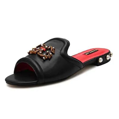 Designer Women Gold Flat Sandals Slides Mule Shoe Luxury Brand 2022 Shoes Woman Ladies Summer Flip Flops Slippers Fashion