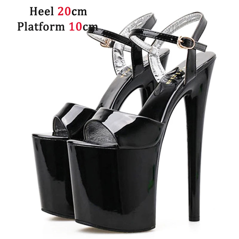 Naked Sandals Waterproof Platform Women Fish Toe Black Sexy Super High Heels Sandals Model T Station 20CM Stage Catwalk Sandals
