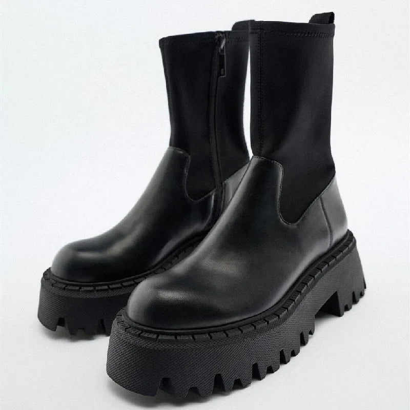 Brand Woman Chelsea Boots Fashion Platform Black Shoes 2023 Autumn Winter Punk Gothic Luxury Designer Chunky Footwear