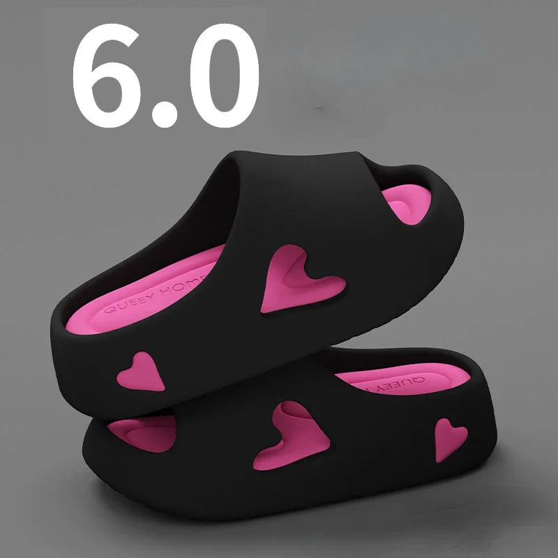 Trendy Poop Feeling Slippers 2024 Summer New Color Blocked Thick Sole Anti Slip One Word Women's Versatile Daily Cool Sandals