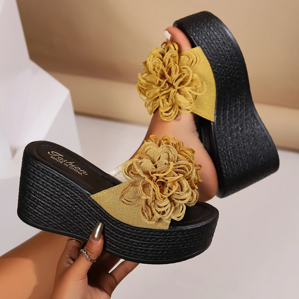 2024 Wedges Sandals Women Slippers Summer Beach Platform Shoes Flower Slippers Women High Heel Slippers Women