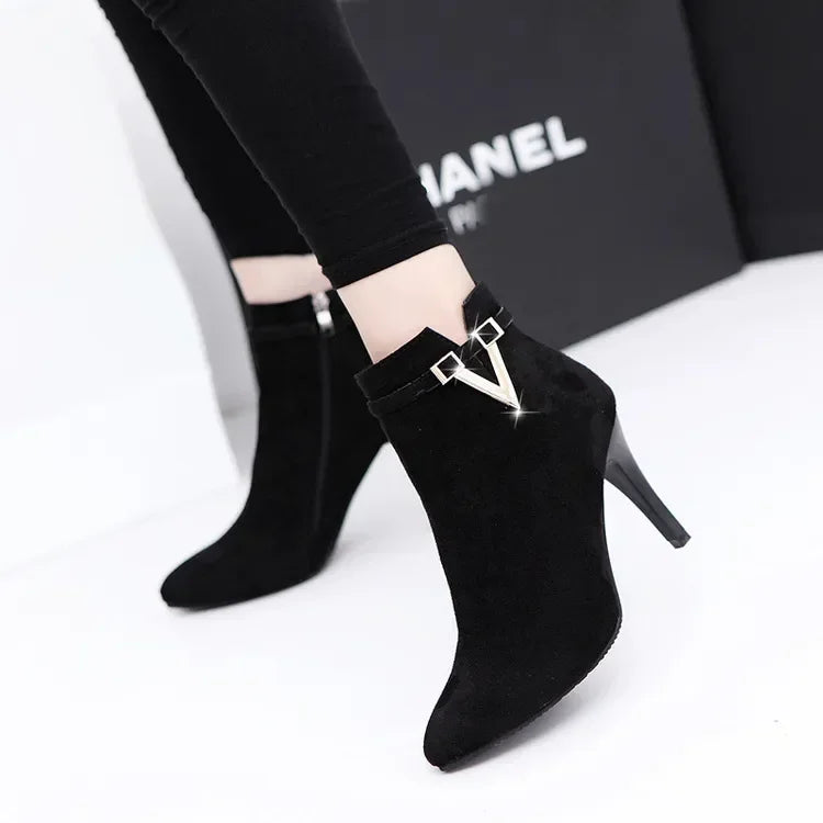 Botas Mujer Invierno Autumn Stiletto Thin High Heels Woman Pointed Toe Pu Leather Zipper Sexy Ankle Women Boot Botines Chelsea8