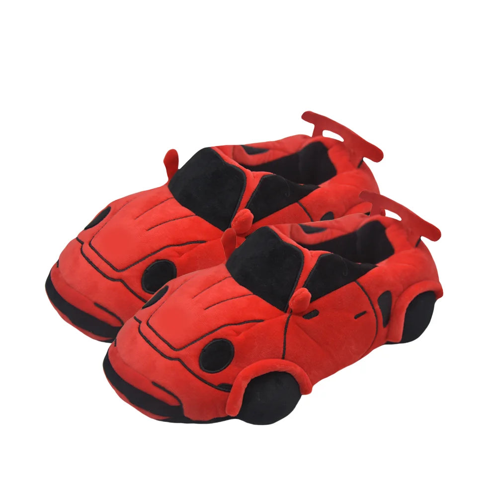 Highland Cow Car Shape Plush Shoes White CAR Racing Plush Slippers Winter Warm Soft Creative Indoor House Slipper Adults Shoe