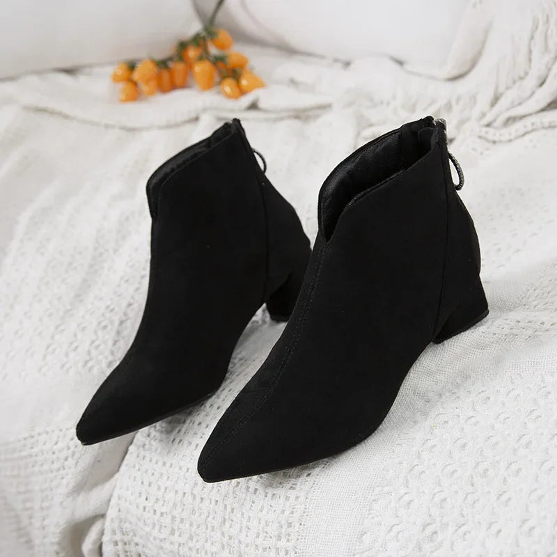 2023Ankle Boots for Women Autumn Pointed Toe Zipper Chunky Low Heel Short Boot Fashion Female Casual Shoes Botas De Mujer