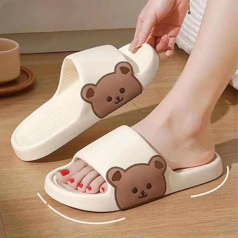Summer Slippers Women Shoes Beach Slides Cartoon Bear Flip Flops Men'S Slipper Indoor Bathroom Anti-Slip Shoes Couple Sandals