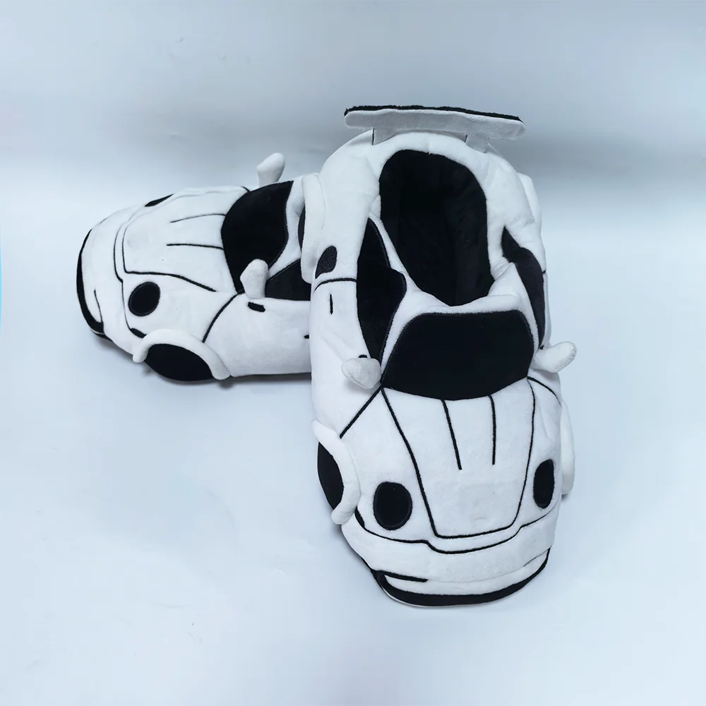Highland Cow Car Shape Plush Shoes White CAR Racing Plush Slippers Winter Warm Soft Creative Indoor House Slipper Adults Shoe