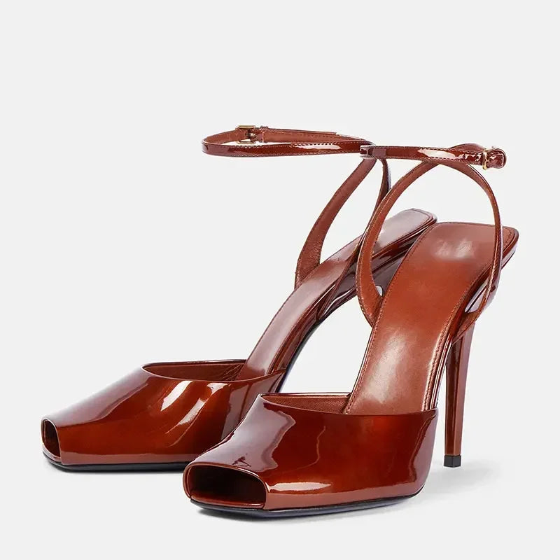 2025 Women's High-heeled Fish Mouth Buckle Sandals with European and American Sexy Fashion Stage Walking Shoes Banquet Shoes