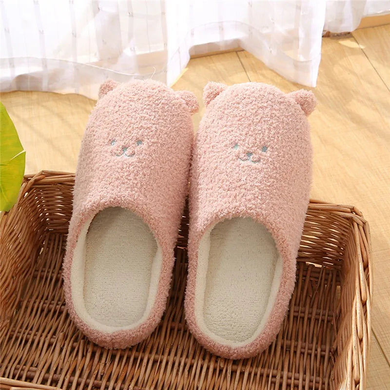 Cute Cartoon Cat Slippers Fluffy Home Thick Platform Slippers Women Men Winter Warm Plush Slides Indoor Lovely Cotton Shoes