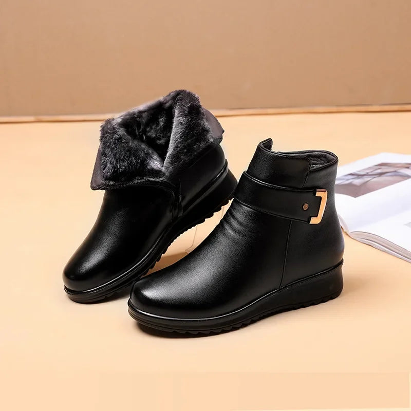 Warm Cotton Winter Shoes Fleece-lined Anti-slip Autumn/winter Flat Mom Shoes Ideal For Elderly Middle-aged Women