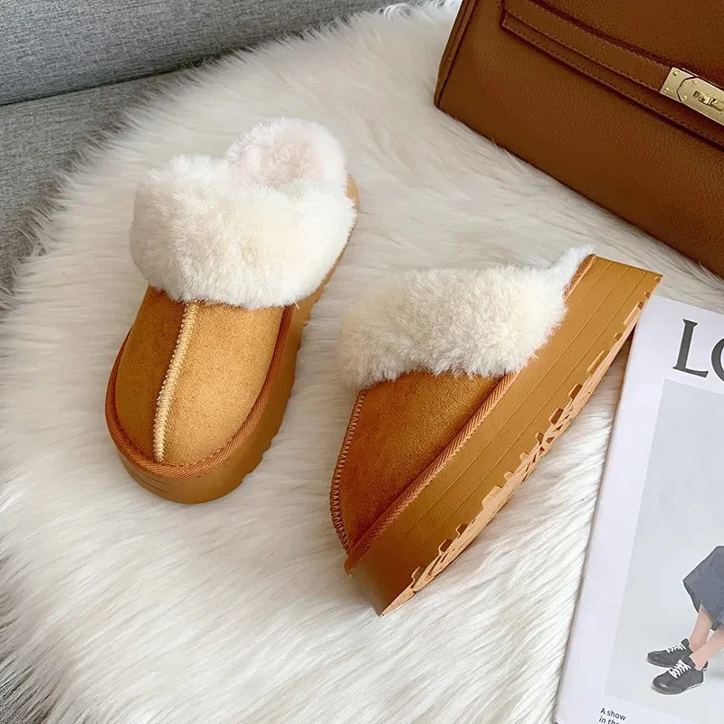 Fur Slippers Women Winter Plush Sandals Luxury Slip on Platform Slides Female Thick Sole Designer Cotton Home Shoes
