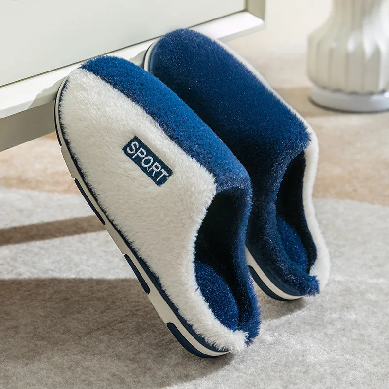 Cotton slippers for men autumn and winter indoor home decor anti slip thick bottom stepping on poop plush warm couple women