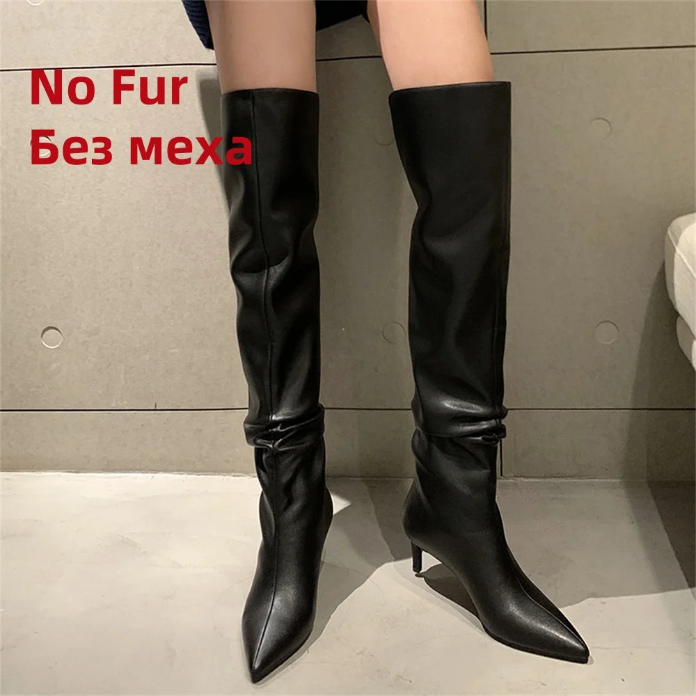 FEDONAS Tight High Boots Sexy Fashion Women Over-The-Knee Boots Autumn Winter Pointed Toe Genuine Leather High Heels Shoes Woman