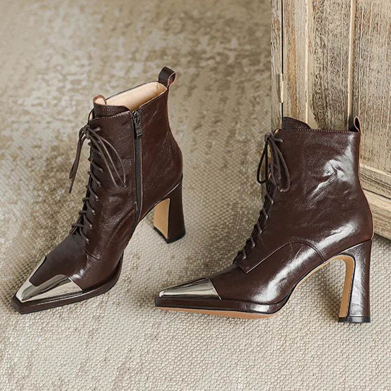 Pointed Toe Women Snow Ankle Boots High Heels Leather Sexy Pumps Woman Boots Trend Fashion Goth Zapatillas Mujer