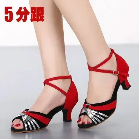 Latin Dance Shoes Women Tango Salsa Ballroom Ladies Wedding Shoes Mid Heel Heel Dance Shoe Jazz Dancing Shoes