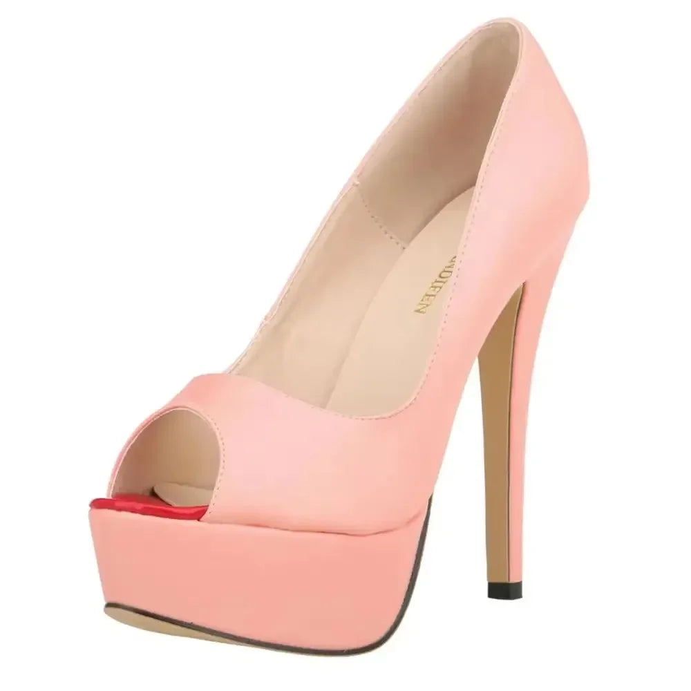 Womens Sexy Pumps Fashion Matte Leather Platform Stilettos 14cm High Heels Open Toe Party Nighclub Wedding Shoes Large Size 44
