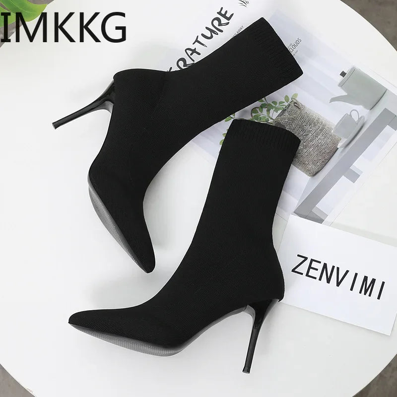 Sexy Sock Boots Knitting Stretch Boots High Heels for Women Fashion Shoes 2024 Spring Autumn Ankle Boots Female Size 42