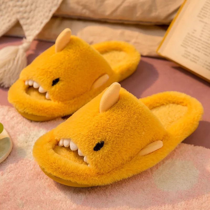 Bebealy Women Shark Slippers Plush Slippers Winter Fluffy Home Cloud Slippers Unisex Indoor Non-slip Warm Cotton Slippers 2023