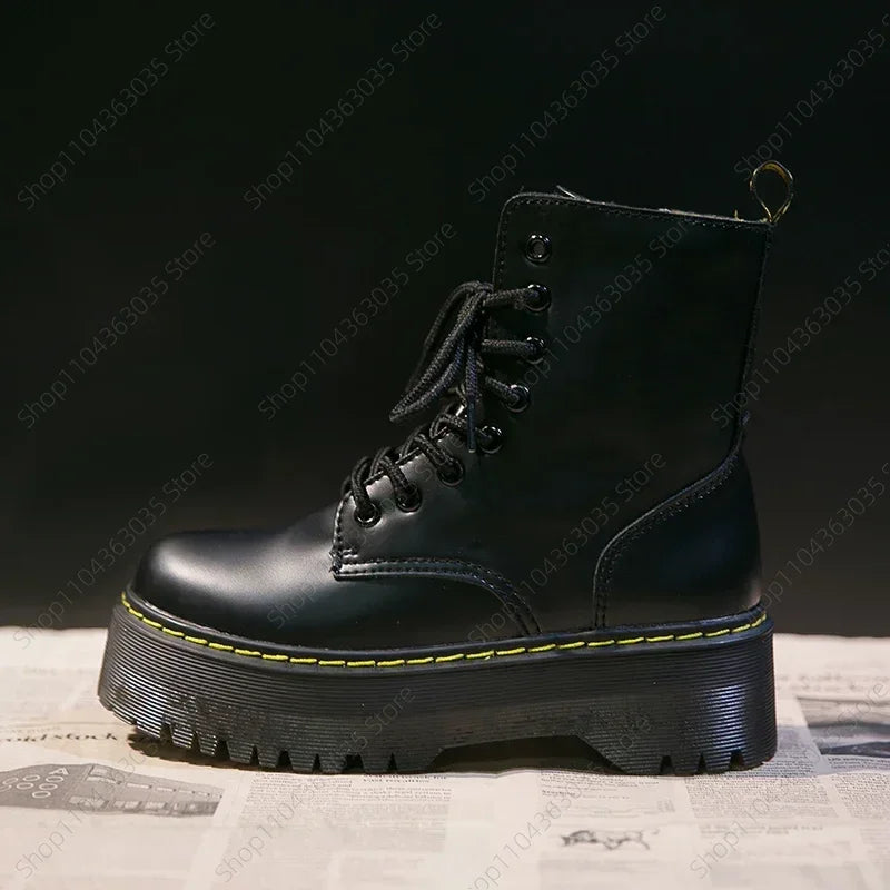 2025 Women Motorcycle Boots Casual Shoe Woman Leather Minimalist Classic Punk Female Goth Shoes Platform Boots Women Botas Mujer