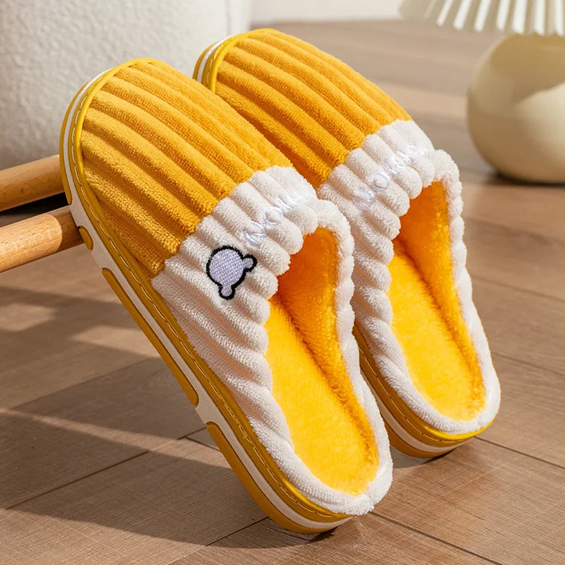 Cotton slippers for men autumn and winter indoor home decor anti slip thick bottom stepping on poop plush warm couple women