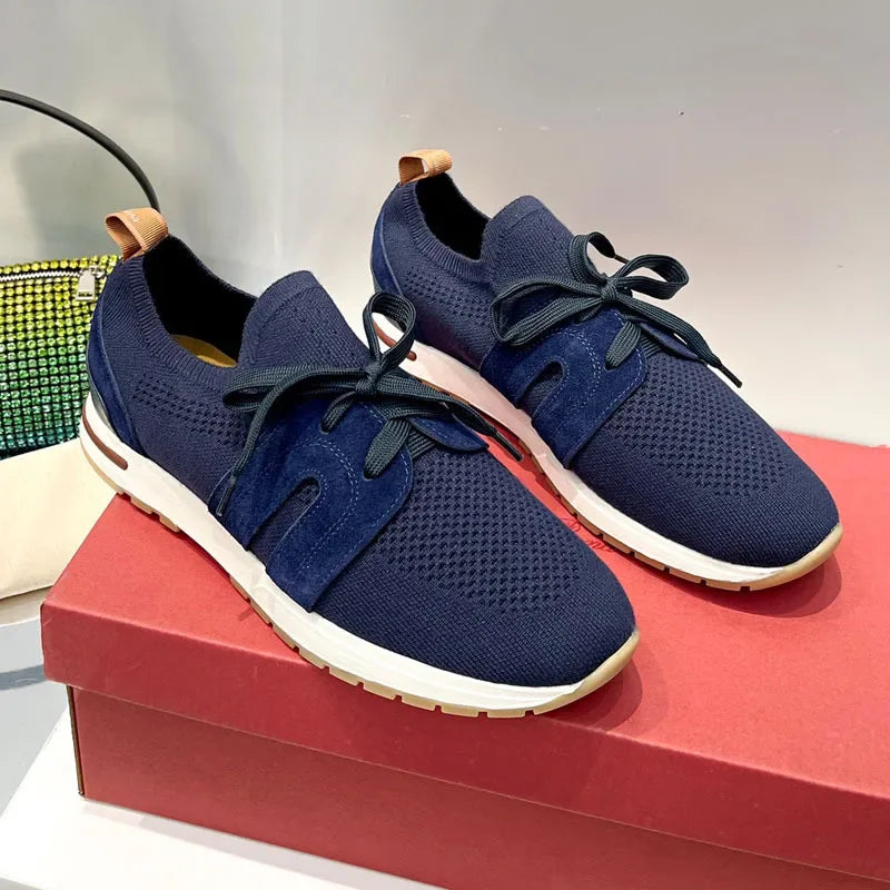 Loro*p23 Summer New Wool Sports Shoes Lace-up Knitted Breathable Casual Thick Bottom Couple Style Flats