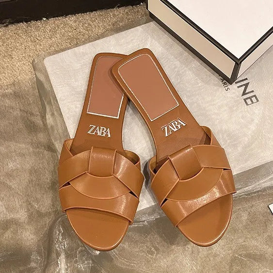 Summer Designer Women's Sandals, ZA Women's Slippers, Indoor Bathroom, Outdoor Walk, Flat Heeled Low Heeled Sandals