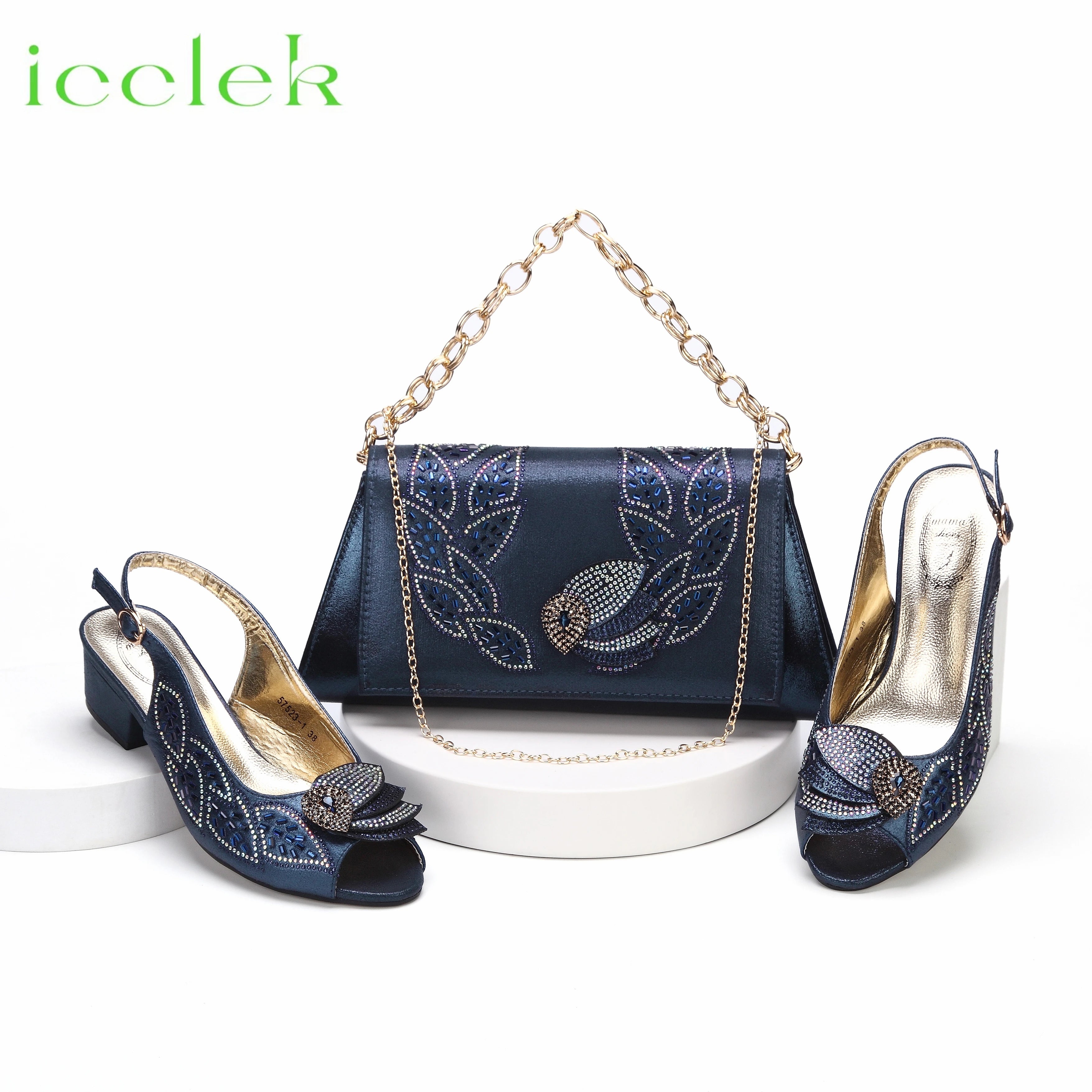 2023 Hot Selling Royal Blue Peep Toe Ladies Sandals Shoes Matching Bag Set For Nigeran Women Wedding Party Pump