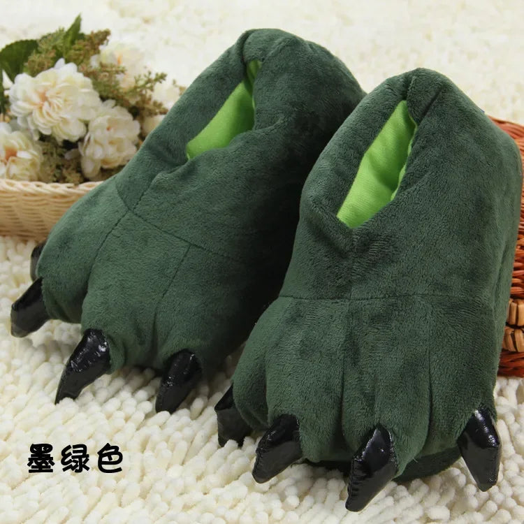 Cute Plush Toy Slippers Winter Animal Pajamas Stitch Tiger Dinosaur Paw Cartoon Warm Home Slippers Women Winter
