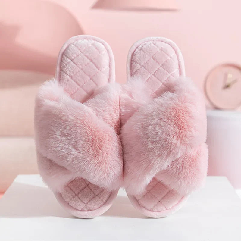 Women Slippers New 2023 Fur Indoor Fashion Woman Shoes Daily Vacation Shoes Ins Style Footwear Size 36-41