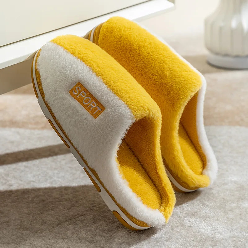 Cotton slippers for men autumn and winter indoor home decor anti slip thick bottom stepping on poop plush warm couple women