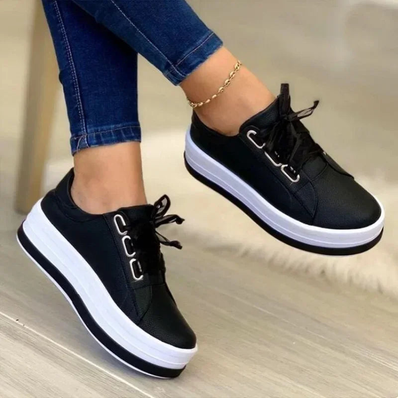 New Brand Sports Shoes Women Vulcanized Shoes Outdoor Platform Casual Shoes Female Leather Fashion Sneakers Woman Wedge Flats