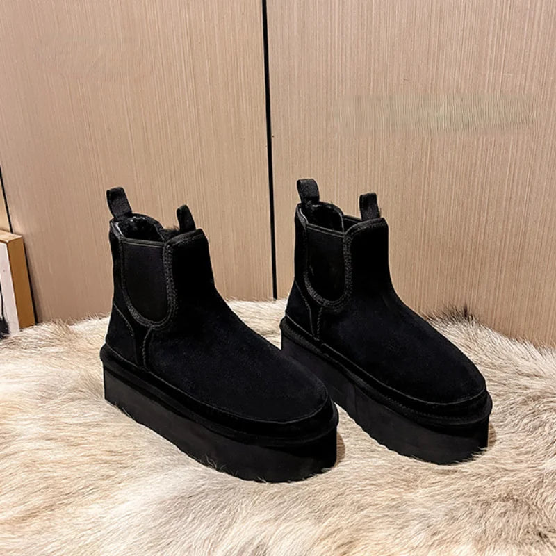 Women's Boots Plus Velvet Warm Casual Shoes One Step Suede Leather Trendy Women's Ankle Boots Chelsea Women's Boots Botas Mujer