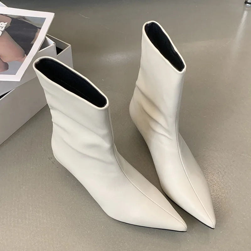 Fashion Pointed Toe Flock Women Ankle Boots Shoes With Low Heel Designer Footwear Slip On Ladies Modern Short Booties Shoes
