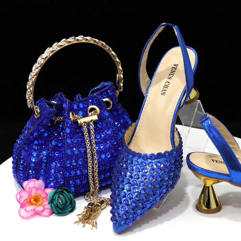 Fashion Summer 2023 Beads Decorated Muffin Bottom Sandals Wear Comfortable And Versatile Elegant Ladies Shoes And Bag Set