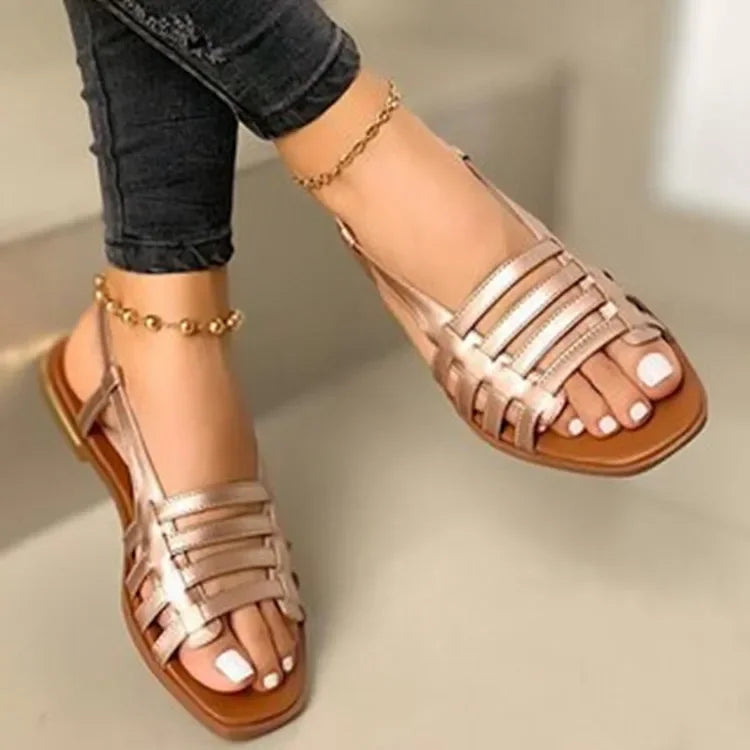 Buckle Strap Women's Sandals Daily Sandals Women Flat with Round Toe Solid Soft Bottom Ladies Shoes