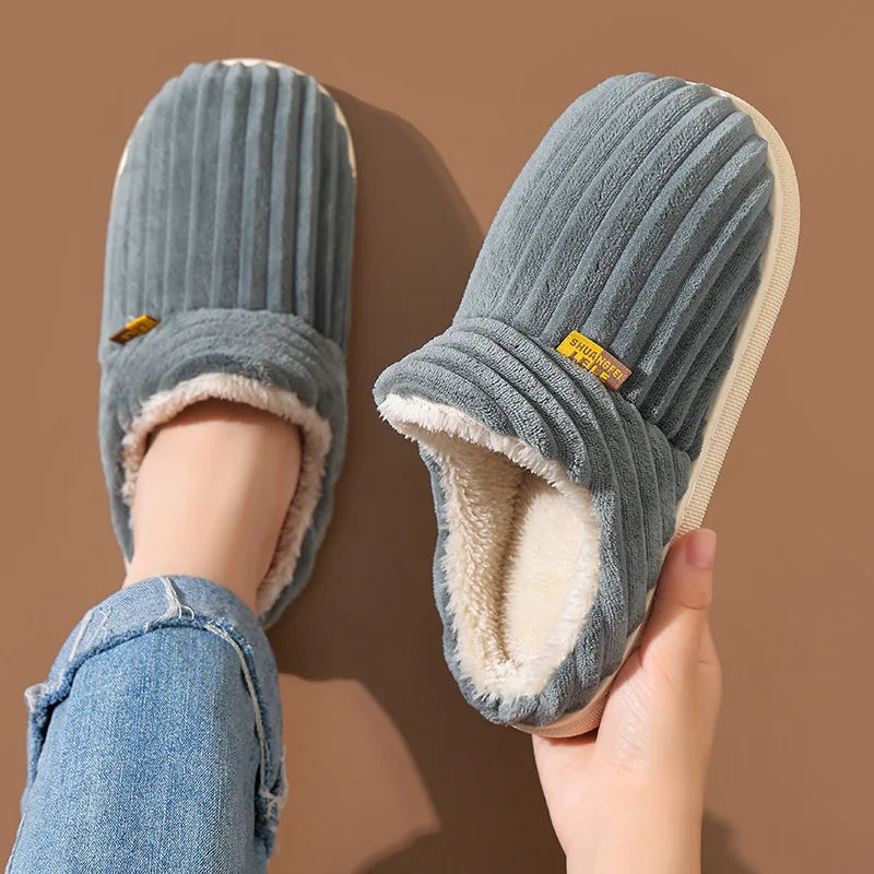 Comwarm Winter Fur Shoes Women Warm Men Shoes Outdoor Plush Shoes Indoor House Shoes Antiskid Platform Fuzzy Shoes Fur Boots