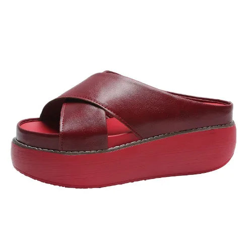 Women Sandals Platform Summer Slippers Wedge Mujer Breathable Thick Sole Slippers Casual High Heel Round Toe Ladies Sandalias