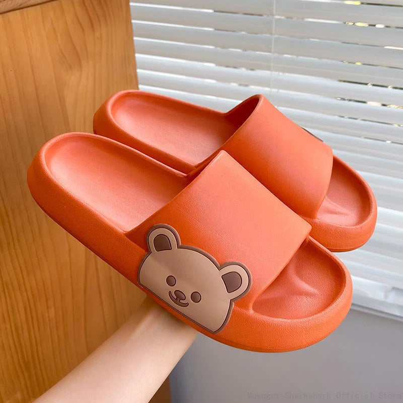Summer Slippers Women Shoes Beach Slides Cartoon Bear Flip Flops Men'S Slipper Indoor Bathroom Anti-Slip Shoes Couple Sandals