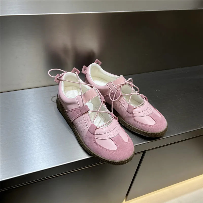 2024 Women Spring Summer New Soft Leather Korea Y2k Designer Casual Ballet Sports Athletic Training Flat Sneakers Female Shoes