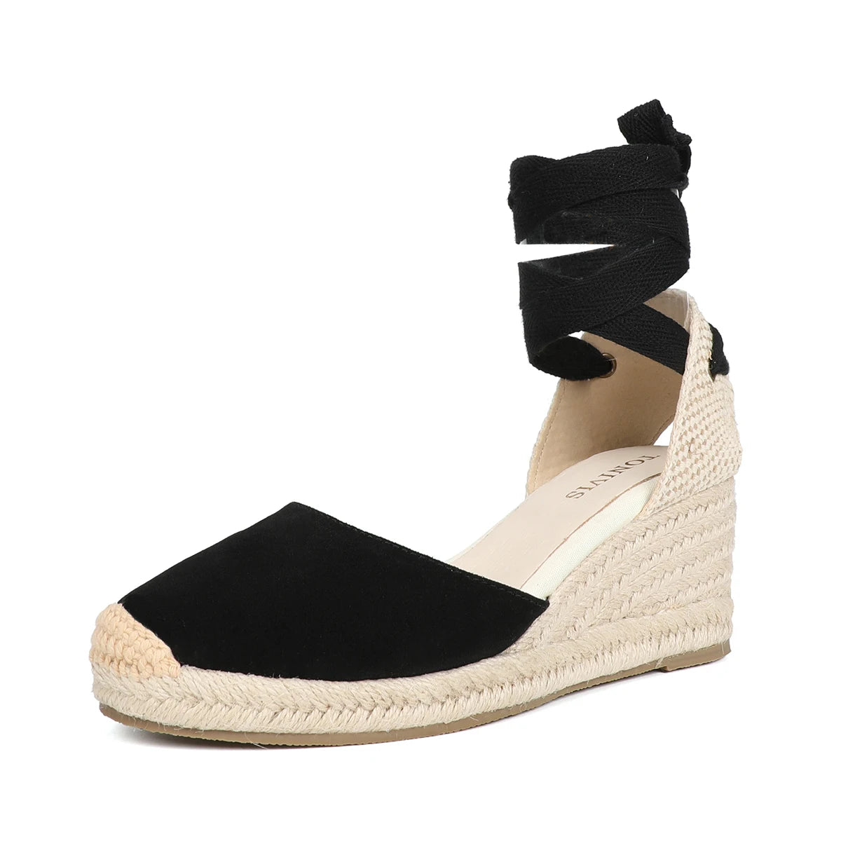 Women's Cow Suede Wedge Sandals with Ankle Strap, Casual Lace-up Platform Shoes - Comfortable and Stylish for Everyday Wear