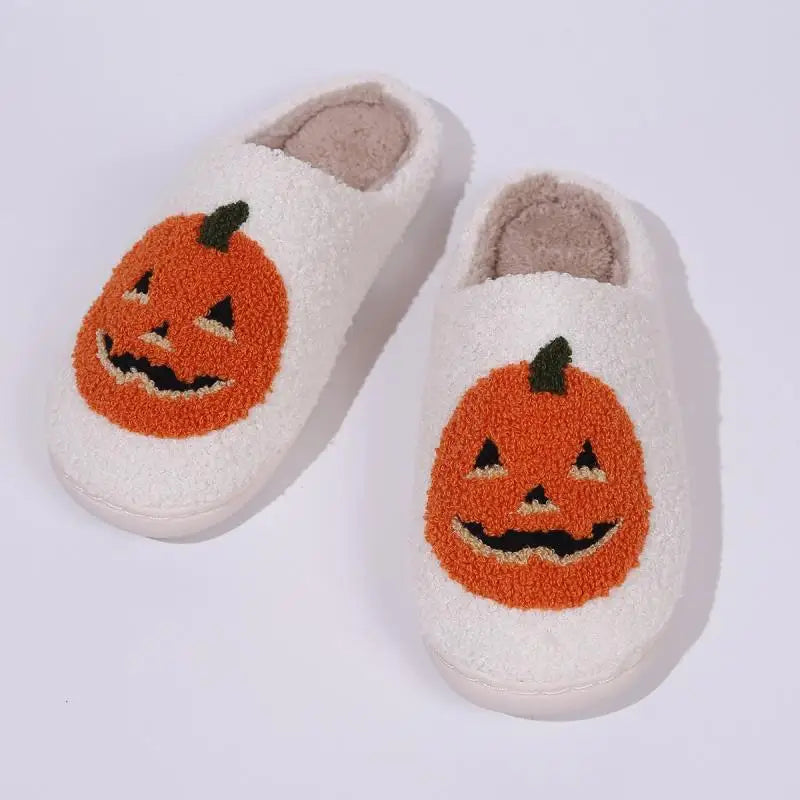 Cotton Fluffy Slippers Home Cartoon Pumpkin Platform Plush Slides Couple 2025 Funny Halloween Casual Designer Shoes Women Indoor