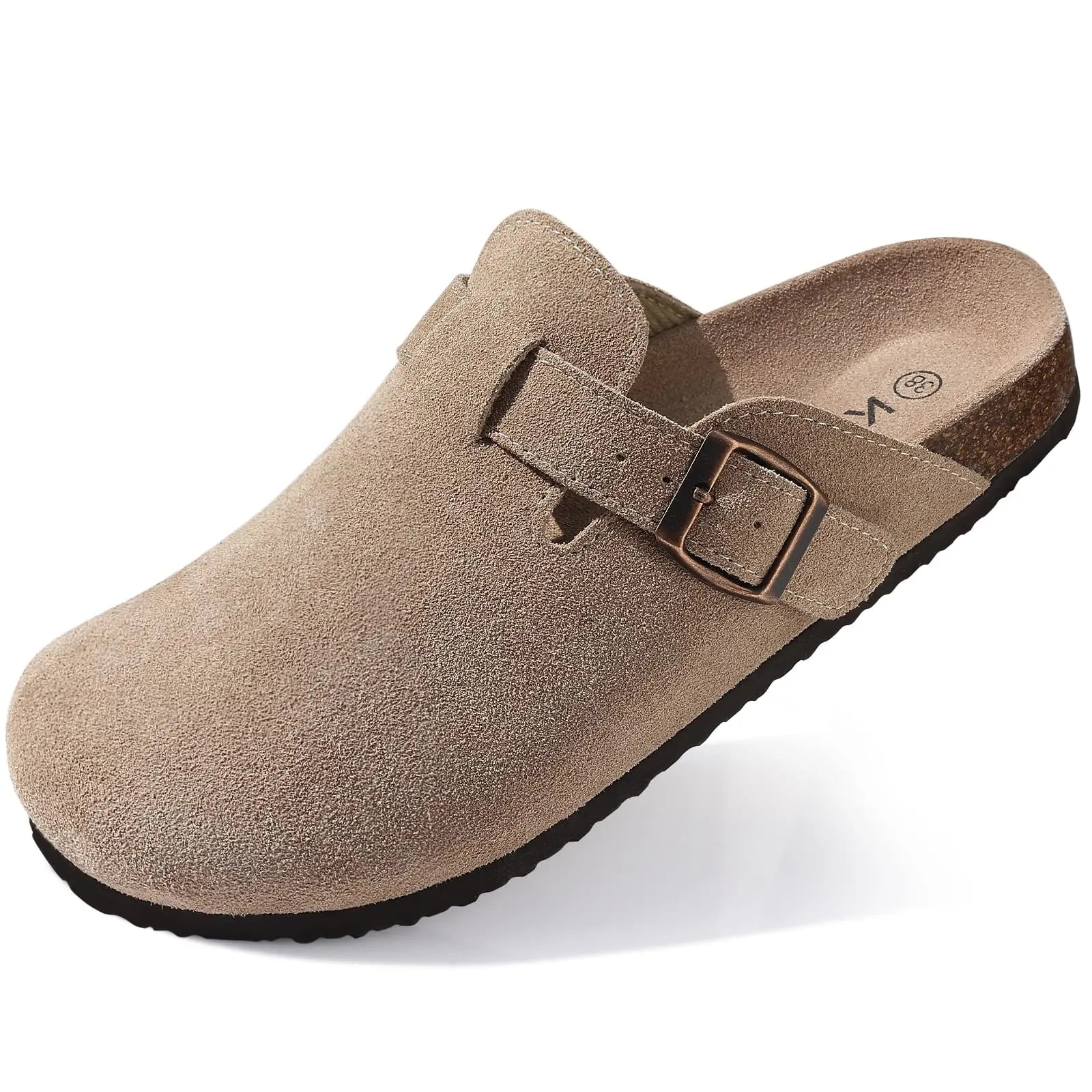 KIDMI New Suede Women Clogs Slippers Fashion Cork Footbed Beach Slippers Soft Cork Nonslip Men Clogs Slippers With Arch Support