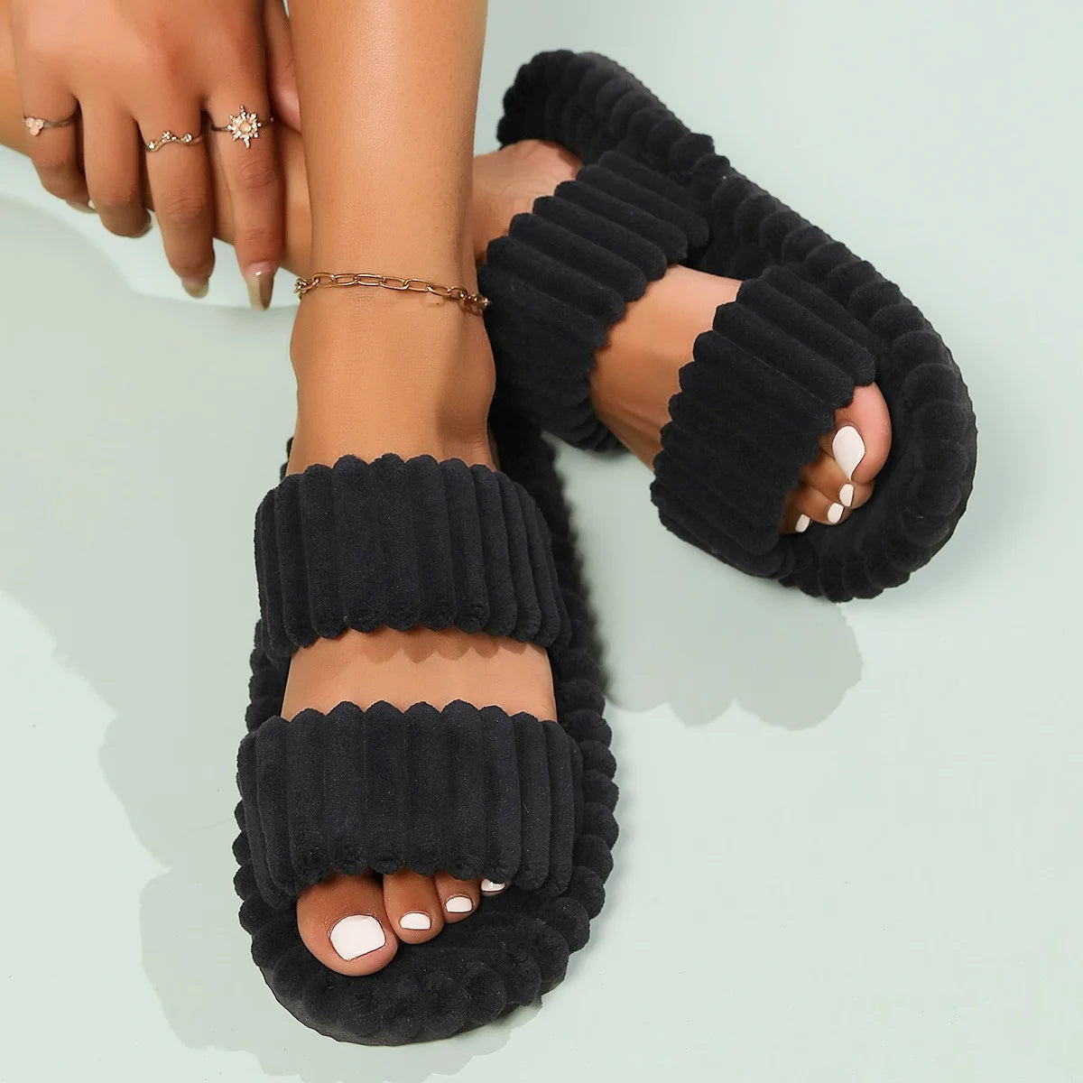 Women's Bow knot Slippers Four Seasons Home Shoes Indoor Corduroy Soft Leisure Comfortable Living Room Non slip Flip flop 