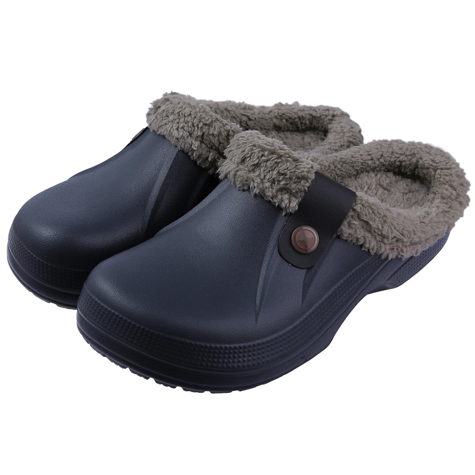 Shevalues New Fur Lined Clogs Women Waterproof Garden Shoes Winter Fluffy Plush House Slippers Couple Non-slip Fuzzy Slippers