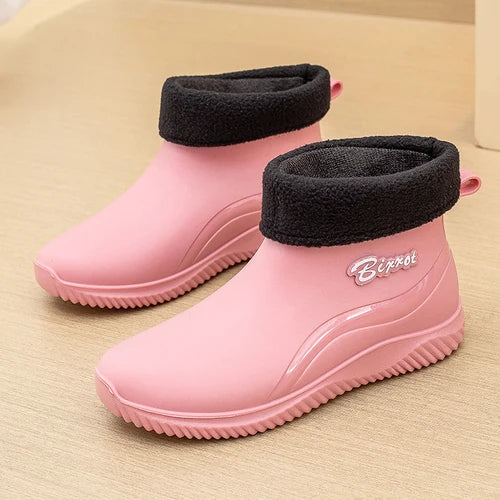 Women's Stylish Rain Boots Non-Slip Waterproof Shoes Adult Outdoor Soft Bottom and Wear Resistance Short Rubber Shoes Winter