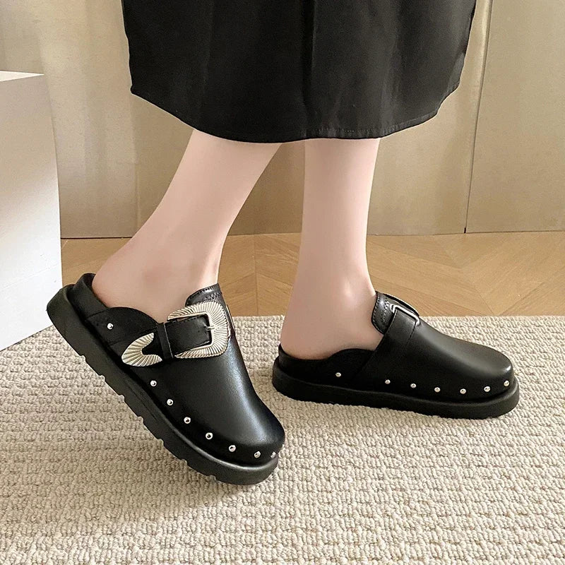 Shoes For Women's 35 42 Street Punk Slippers New Hot Sale Fashion Trim Leather Shoes Spring Sale Comfortable Casual Shoes